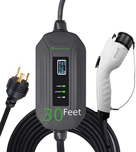 PRIMECOM Level 2 Electric Vehicle (EV) Charger (220V / 240Volt, 16Amp) Portable EVSE Smart Electric Car Charger, 30', 40', and 50 Feet Lengths (NEMA L6-30P, 30 Feet)