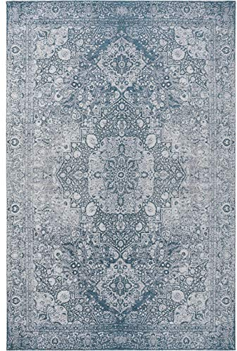 Benuta Flachgewebeteppich Frencie Blau 80x165 cm - Vintage Teppich im Used-Look, 4053894806964