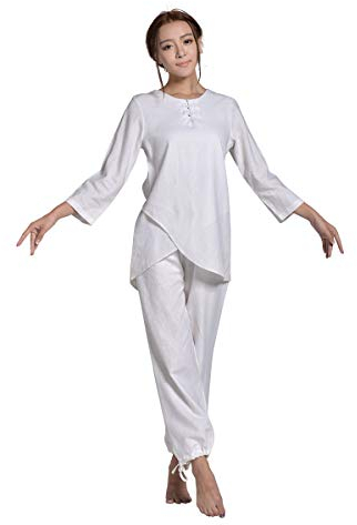 KSUA Frauen Martial Arts Uniform Kung Fu Kleidung Baumwolle Tai Chi Kleidung Trainingsanzug mit Dreiviertel-Ärmeln, EU M/Etikett L