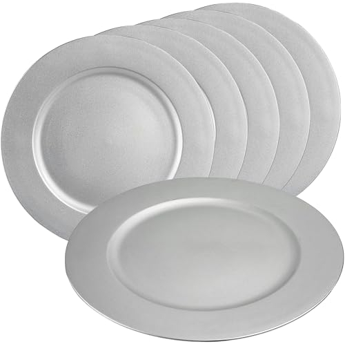 My-goodbuy24 Platzteller Dekoteller Event Teller Unterteller Metallic - 33cm rund - Kunststoff - Gebäckteller Weihnachten Hochzeit (Silber Metallic, 12)