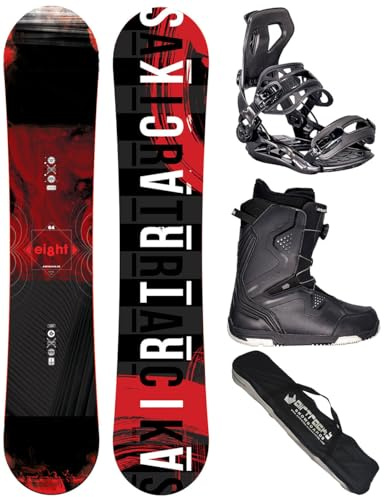 Airtracks Herren Snowboard Set Eight Hybrid Rocker Wide + Bindung + Boots | Komplettset: Eight Hybrid Rocker Board, Bindung Master, Boots und Snowboard Bag – All Mountain, Freestyle, Freeride