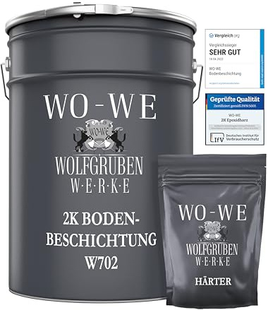 WO-WE 2K Epoxidharz Garagenfarbe Bodenbeschichtung W702 Quarzgrau 5 Kg | Abrieb- & Stoßfest, Langlebig, Bodenfarbe für Keller, Werkstatt & Garage, Wasserbasiertes Epoxidharz, Betonfarbe | RAL 7039