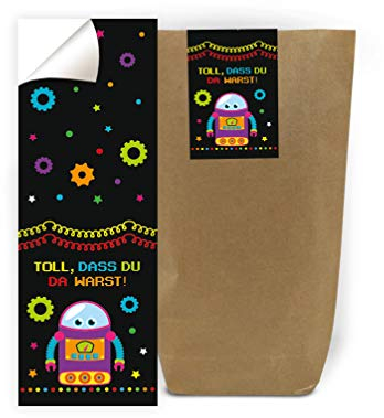 12 Geschenktüten + 12 Aufkleber Roboter Party-Tüten für Mitgebsel Gastgeschenke beim Geburtstag Kindergeburtstag Mädchen Jungen Geschenkverpackung