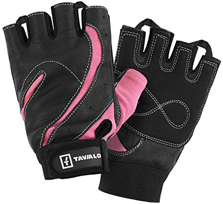 TAVIALO Fitnesshandschuhe, Trainingshandschuhe für Damen, Handschuh Größe M (16-19 cm), Farbe Rosa/Schwarz, doppelt verstärkte Handinnenfläche und Handrücken mit Leder