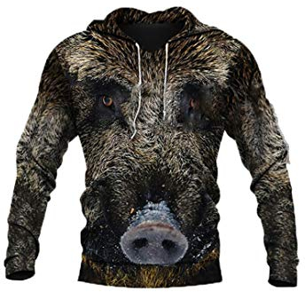 LMSPRINTSJ Wildschweinjagd 3D Druck Hoodie Sweatshirt Reißverschluss Mantel Herren Damen Dschungel Jagd Wildschwein Harajuku Tops Gr. XL, Kapuzenpullover 1