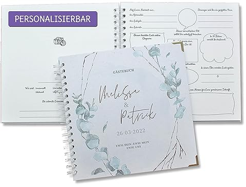 FEENSTAUB Gästebuch Hochzeit mit Fragen zum Ausfüllen, Hochzeitsgästebuch personalisiert, Hochzeit Gästebuch, Vorgedruckte Fragen für Gäste, Gästealbum, Regenbogen-Hochzeit, Hochzeitsalbum