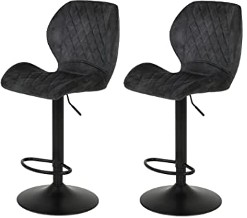 Hela Tische, 2er Set Barhocker Bistorhocker Laila, Microfaser Anthrazit, Metallfuß höhenverstellbar mit Lift, Trompetenfuß, 360°drehbar