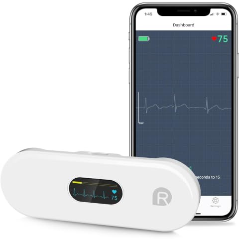 Wellue Mobiles EKG Gerät für Zuhause, Wireless Tragbarer EKG Gerät mit kleinem OLED Display, 30s - 5 Min Überwachung, Herzfrequenz & EKG Messung, kompatibel mit iOS & Android