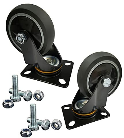 NS 2 x Wheels Heavy Duty Castors Rubber Swivel Castor Wheel Trolley Furniture Caster + Free Fitting (5 Inches)