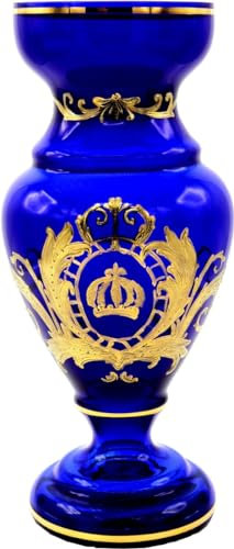 Pompöös by Casa Padrino Luxus Pokal Vase mit 24 Karat Vergoldung Blau/Gold Ø 14 x H. 30,5 cm - Pompööse Blumenvase designed by Harald Glööckler