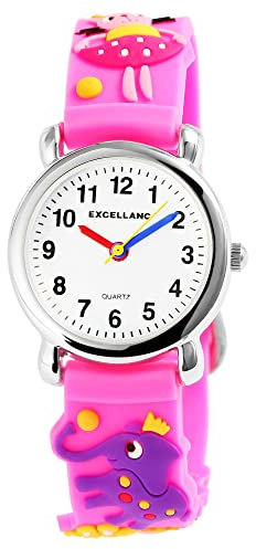 Excellanc Kinderuhr Mädchen Armbanduhr Kinder Analog – Kinder Uhr Kinderarmbanduhr ab 3 Jahre Kids Watch (Traktor,Dino,etc) (Pink/Figuren)