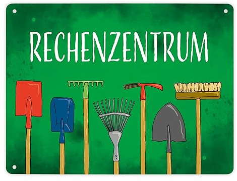 Rechenzentrum Metallschild XL in 21x28 cm mit Gartengeräten für den Geräteschuppen und zur Dekoration der Hütte im Sommer