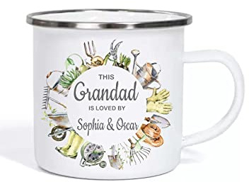 Personalised Grandad is Loved by Enamel Mug, Gardening Design, Grandad Gift, Add Family Members Names Mug