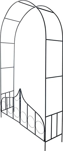 Decorative Garden Arch With Gate. Beautiful Garden Entrance or Walkway. Trelis, Pergola, Support Plants, Vines and Flowers. Hang Lights. Easy Assembly