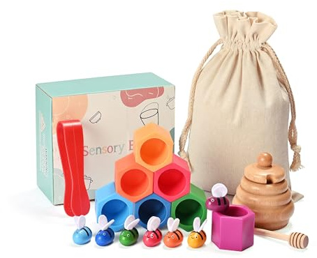 MONT PLEASANT Jouets empilables en bois pour tout-petits - Jouet en forme de ruche - Jouets sensoriels Montessori pour 3, 4 et 5 ans - Jouets de motricité - Cadeau éducatif