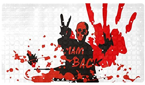 Badewannen-Duschmatte, rutschfest, Halloween-Totenkopf, Blut, Hand-Badewannenmatten mit Saugnäpfen und Ablauflöchern, Badezimmer, weiche Duschmatte, 39,9 x 70,9 cm