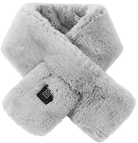JIAHG Women Girls USB Heated Plush Scarf Fluffy Heating Neck Warmer Neck Wrap Winter Warm Faux Fur Neck Scarf Shawl Furry Ladies Scarves Neckerchief Christmas Valentine’s Gift