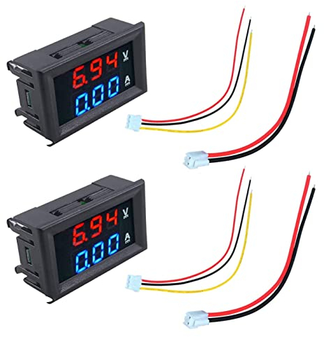 HUAZIZ 2 Pezzi 0.28 LED Voltmetro Amperometro, Multimetro Digitale Rosso e Blu Display Tensione Corrente Tester, DC 0-100V 10A Rilevatore Tensione Corrente Misuratore Pannello Amp Volt Gauge