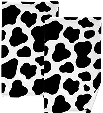 YOUJUNER Handtuch-Set 2er-Pack weiß schwarz Kuhflecken 100% Baumwolle Handtücher Weich Saugstark Baumwolle Duschtücher Gästetücher Dekor Handtücher