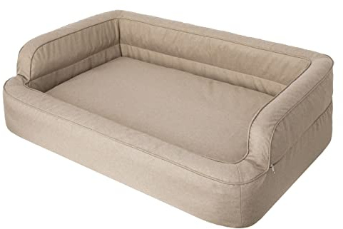 DOGGY Hundebett, Katzenbett, Hundesofa, Abnehmbar Bezug, Hundekorb, Hundekissen, Möbel für Tiere, Hundeliege, Schlafplätze, XL: 96x62 cm, Beige