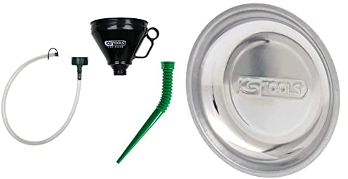 KS TOOLS 150.9230 - Entonnoir - Diamètre 160 mm & 800.0150 - Soucoupe magnétique 150mm - Pour préserver les vis et autres petites pièces métalliques - Aimant gainé en caoutchouc - En Inox