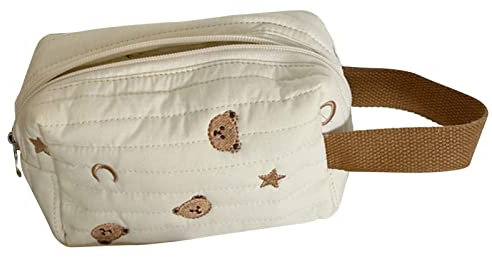 Make-up-Tasche mit Henkel und Niedlichem Bären-Design, Kosmetiktasche aus Baumwollstoff Als Geburtstagsgeschenk (Stern)