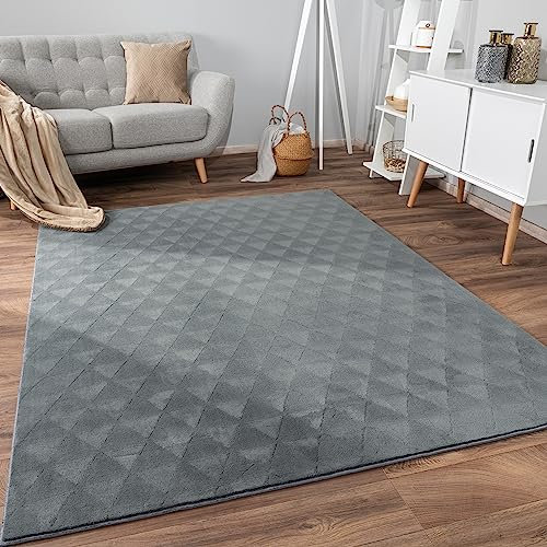 Paco Home Teppich Wohnzimmer Schlafzimmer Kurzflor rutschfest Skandinavisches Boho Design Einfarbig Geometrisch 3D Effekt Modern, Grösse:160x220 cm, Farbe:Anthrazit 2