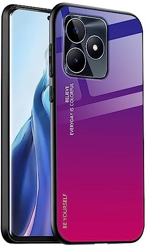 EASSGU Funda Adecuada para Realme C53 / Realme C51 / Realme Note 50 (6.74 Inches), Carcasa Trasera de Vidrio Degradado, Funda para Teléfono Móvil Anticaída y Antiarañazos - Rojo PúRpura