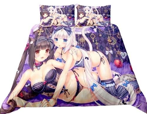 Agmdno Anime Game Bettwäsche 135x200cm,Bettbezug Set,Junge Mädchen Bettwäsche-Set,japanische Anime Pretty Girl Hatune,Animationsbettwäsche (C,135x200/50x75x1)
