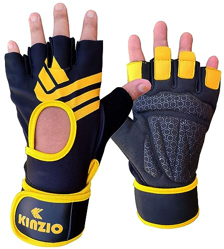 KINZIO Fitness Handschuhe Atmungsaktive Trainingshandschuhe für Damen und Herren Gewichtheberhandschuhe Bodybuilding Gym Übung rutschfestes Crossfit Krafttraining (Schwarzes Gold, XL)