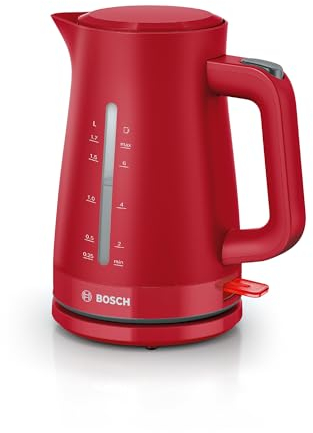 Bosch MyMoment TWK3M124 - Bouilloire électrique - grande ouverture - triple sécurité - filtre anti-calcaire - capacité 1,7 L - plastique de haute qualité - Couleur : Rouge