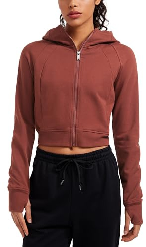 CRZ YOGA Fleece Lined Full Zip Jackets | Midweight, Casual, Soft, Breathable, Cotton, Warm, Thumb Holes, Pullover for Women