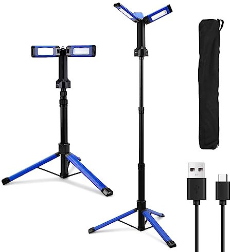Sonnewelt Lot de 2 projecteurs de chantier LED avec trépied - Éclairage de travail sans fil - Batterie 8000 mAh - Hauteur réglable - Projecteur de chantier 4000/6500 K - Trépied télescopique pour