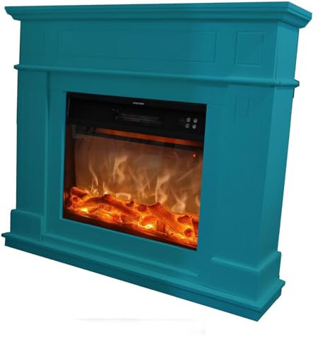 Fuego Alberto Turquesa Chimenea De Pared 1500w Con Mando a Distancia Marco y Quemador Turquesa