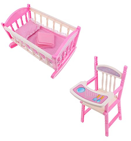 Tiuimk Realistic Baby Doll Bed Cradle Dining Chair Set for 9-11 Reborn Doll Toy