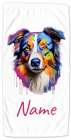GRAZDesign Handtuch Hund mit Namen personalisiert Australian Shepherd für Kinder & Erwachsende, Badetuch Saunatuch in Zwei Größen - 140x70cm
