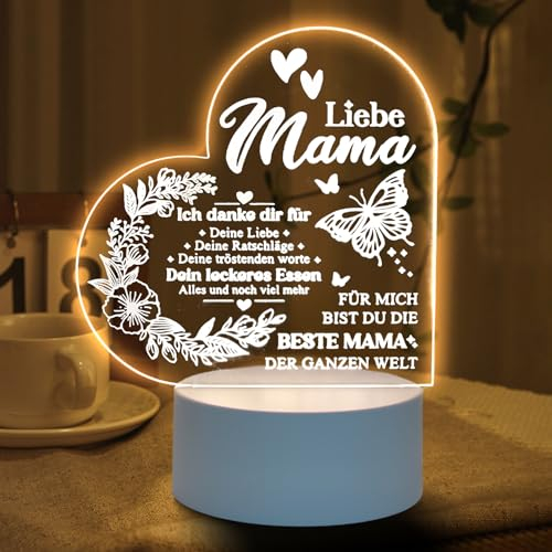 Geschenke für Mama, 2024 LED Acryl Nachtlicht Lampe, Beste Mama Ich liebe Dich Geschenk, Geburtstagsnachtlicht für Mama, Valentinstagsgeschenk Geburtstagsgeschenk Muttertagsgeschenk (Mama-A)