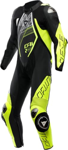 Dainese Audax D-Zip perforierte 1-Teiler Motorrad Lederkombi, schwarz/gelb/weiß, 50