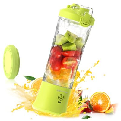 SEAINS Portable Blender, Personal Blender for Shakes and Smoothies with 20 Oz Travel Cup and Lid, Mini Personal Size Blender with 6 Blades and USB Rechargeable for Gym, Kitchen and Outdoors (Yellow)
