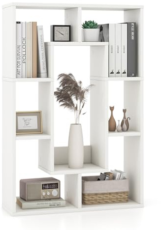 GIANTEX Bücherregal, Raumteiler Regal mit 7 Fächer, 60 x 20 x 90cm Würfelregal, Holzregal Stehend, Standregal für Wohnzimmer, Arbeitszimmer & Schalfzimmer (Weiß)
