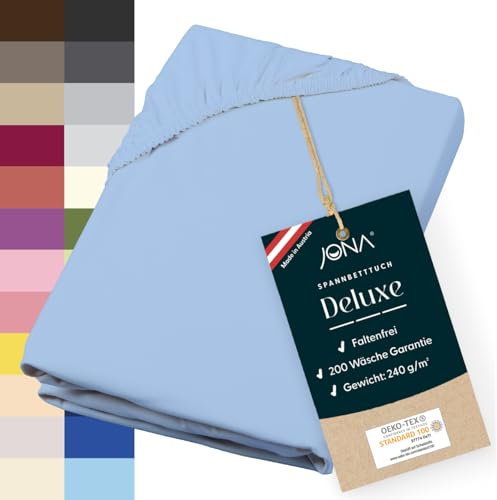 JONA SLEEP® Deluxe Spannbettlaken, Spannbettlaken in Hotelqualität - 240 g/m² - 150 Wäschen Garantie | Made in Austria (bleu, 180-200 x 200-220 cm)