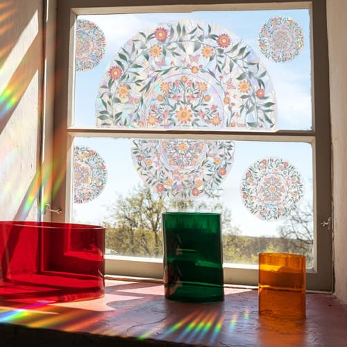 Fensterbilder Frühling Blumen Prisma Fensteraufkleber Suncatcher Sticker Vogelschutz Regenbogen Prism Fenster Abziehbilder Vögel Anti Kollisions Aufkleber Sonnenfänger für Fensterfolie Glasscheiben
