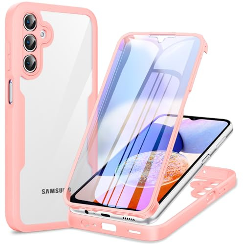 Phoona Cover per Samsung Galaxy A14 4G/5G con Pellicola Protettiva Trasparente, Antiurto Silicone TPU Custodia 360 Gradi Full Body Protezione, AntiGraffio Robusta Cover per Samsung A14 5G, Rosa
