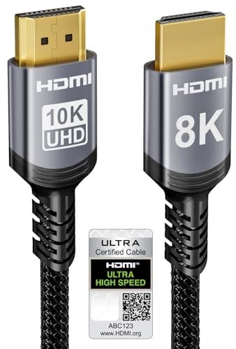Sniokco 10K 8K HDMI 2.1 Cable 1.8M, Certified 48Gbps Ultra High Speed HDMI® Cable 0.01ms 4K 240Hz 165Hz 120Hz 8K 60Hz eARC Netflix HDCP 2.3 2.2 DTS:X HDR10+ TV Monitor Projector Roku Sky-Q PS5 X-box