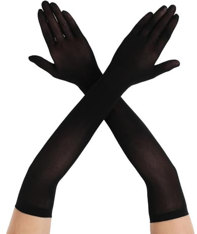 Yolev Lange Handschuhe Schwarz Damen Elegant Opern Schwarze Tüll Handschuhe Lang für Braut Teeparty Cosplay Karneval Kostüm Ball Maskerade Hochzeit Halloween Ballkostüme