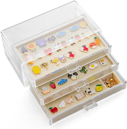 SPAKOWN Pin-Vitrine mit 3 Schubladen, Emaille-Pin-Displaybox, staubdicht, Stiftsammlung, Displayhalter, Pin-Organizer für Sammler (Beige)