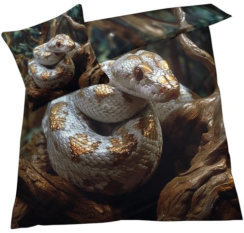 YELDAN Schlange Bettwäsche 140x200, 3D Tiere Wendebettwäsche, Weiche Kuschelige Mikrofaser Bettbezug Set 2 teilig, 1 Kissenbezug 80x80