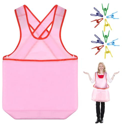 FSWWSF WäScheschüRze FüR Trocknen Von Kleidung Laundry Apron Mit GroßEr Tasche Oxford Gewebe WäSchetrocknungsschüRze Portable Clothes Drying Apron FüR HeimküChe (Rosa)