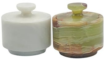 OceanicX Premium Marble Salt Cellar with Lid | 3.5 oz Kitchen Storage Container | Elegant Cooking Salt Box | Spice Jar Keeper for Counter (White Green)