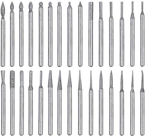 KEWAYO Lot de 30 forets diamantés à tige de 2,35 mm pour bijoux, verre, pierre, céramique, pierres précieuses, lapidaire